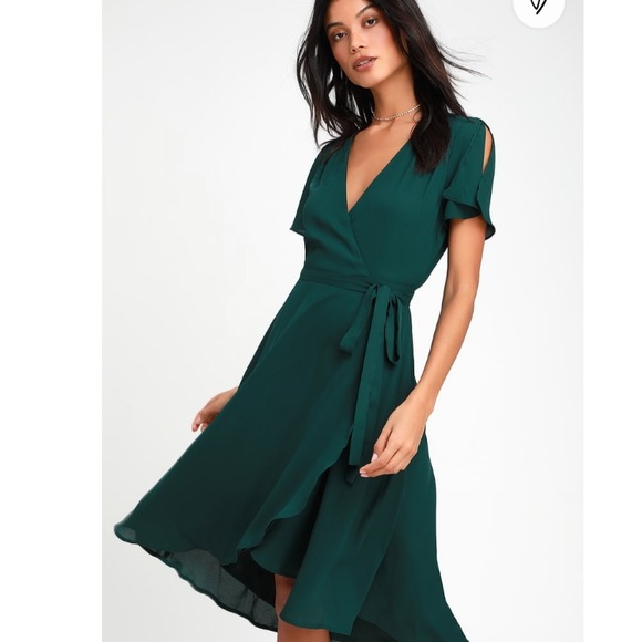 Lulus rise to the occasion green midi wrap dress - Picture 1 of 7